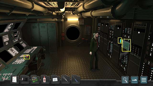 Czerwonym przyciskiem w pulpicie po lewej wyłącz system kontroli torped, po czym przejdź w prawo i ponownie włóż kartę dostępu w odpowiednią szczelinę przy komputerze - Rozdział 2 - Kursk odpływa | Undercover Missions Operation Kursk K-141 - Undercover Missions: Operation Kursk K-141 - poradnik do gry