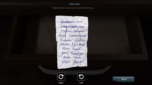 Następnie przyjrzyj się kratce systemu wentylacyjnego (obok regału po lewej) - wygląda na to, że coś za nią jest - Rozdział 3 - Morderstwo Osipa Gerasimova - Undercover Missions: Operation Kursk K-141 - poradnik do gry