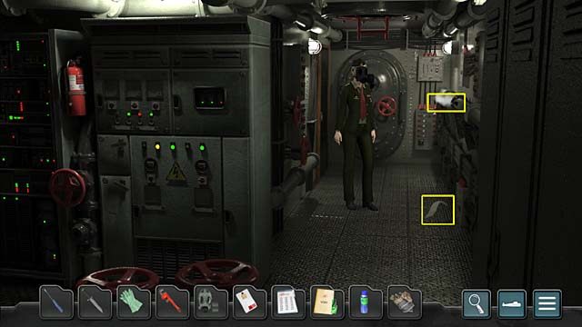 Użyj zatem na rurze roboczych rękawic, po czym podnieś przez nie kawałek rury, który spadł na podłogę - Rozdział 6 - Sygnał alarmowy | Undercover Missions Operation Kursk K-141 - Undercover Missions: Operation Kursk K-141 - poradnik do gry