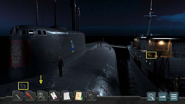 Na początek weź zwój liny leżącej na pokrywie głównego włazu Kurska i wróć do wnętrza łodzi podwodnej - Rozdział 7 - Generał Germin | Undercover Missions Operation Kursk K-141 - Undercover Missions: Operation Kursk K-141 - poradnik do gry