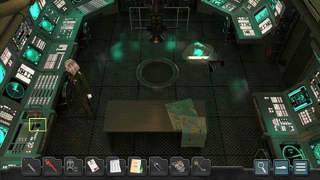 Zanim wyjdziesz na pokład łodzi, skocz na mostek, gdzie na pulpicie po lewej wciśnij przycisk kontrolujący główny właz, by go otworzyć (automatycznie zatrzasnął się po powrocie Mileny) - Rozdział 7 - Generał Germin | Undercover Missions Operation Kursk K-141 - Undercover Missions: Operation Kursk K-141 - poradnik do gry