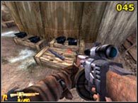 Z obozu wychodzą trzy drogi: ta, którą przyszedłeś, ta, na którą skierowany jest strumień ognia dwóch karabinów (prowadzi ona do rozgałęzienia na którym poszedłeś w prawo), oraz trzecia - ta, którą powinieneś iść właśnie teraz - Misja II - część 1 | Iron Storm - Iron Storm - poradnik do gry