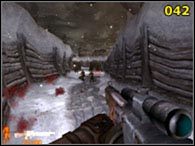 Po krótkiej wymianie ognia wyjdź z kompleksu na zewnątrz [040], prosto dojdziesz do rozgałęzienia [041] - Misja II - część 1 | Iron Storm - Iron Storm - poradnik do gry