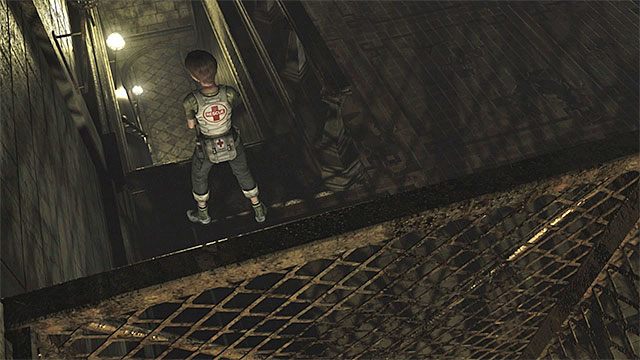 Odszukaj w dużej sali schody prowadzące na niższy poziom 2F - Początek eksploracji | Ośrodek szkoleniowy Umbrella | Resident Evil Zero HD - Resident Evil Zero HD - poradnik do gry