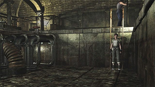 Rebecca musi zejść po drabinie do niewielkiego dołu z klatką - Początek eksploracji | Ośrodek szkoleniowy Umbrella | Resident Evil Zero HD - Resident Evil Zero HD - poradnik do gry