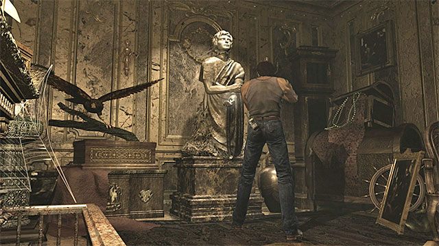 Statua trzyma zielony artefakt - Pozyskanie zielonego artefaktu (Green Leech Charm) | Laboratorium - Resident Evil Zero HD - poradnik do gry