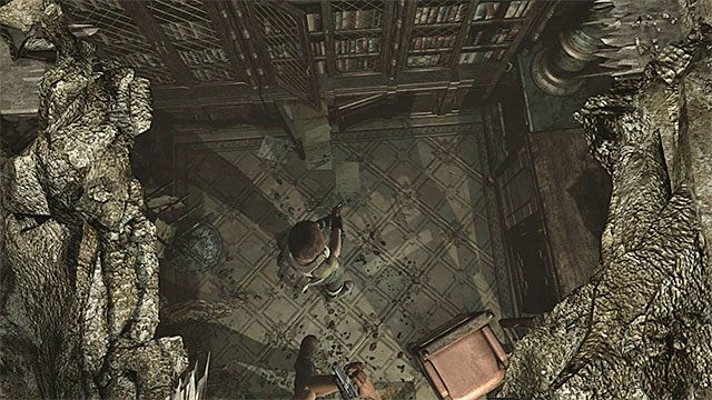 Rebecca powinna użyć wyrzutni żeby dotrzeć na piętro B1 - Pozyskanie niebieskiego artefaktu (Blue Leech Charm) | Laboratorium - Resident Evil Zero HD - poradnik do gry