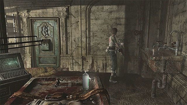 W pomieszczeniu jest zielony zbiornik - Pozyskanie niebieskiego artefaktu (Blue Leech Charm) | Laboratorium - Resident Evil Zero HD - poradnik do gry