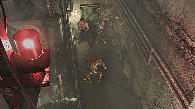 W jednym z korytarzy Billy i Rebecca zostaną napadnięci przez łowców - Dotarcie do miejsca ukrycia płyty głównej | Oczyszczalnia - Resident Evil Zero HD - poradnik do gry