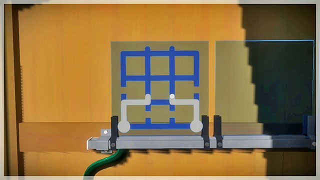 Wewnątrz znajdziesz trzy zestawy zagadek połączonych kablem - Warsztat na nabrzeżu - Solucja Witness - The Witness - poradnik do gry