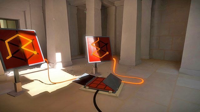 Pierwszy poziom podziemi, oba stojące panele - Rozwiązania zagadek | Świątynia słońca - The Witness - poradnik do gry