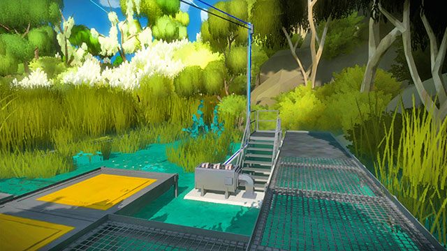 Po wykonaniu zadania podążaj za niebieskim kablem - Bagna - Solucja The Witness - The Witness - poradnik do gry