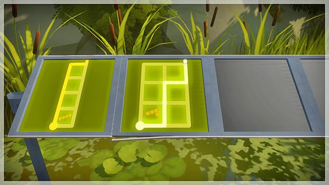 Łamigłówki przed platformą w kształcie litery L, dwie pierwsze - Rozwiązania zagadek | Bagna - The Witness - poradnik do gry