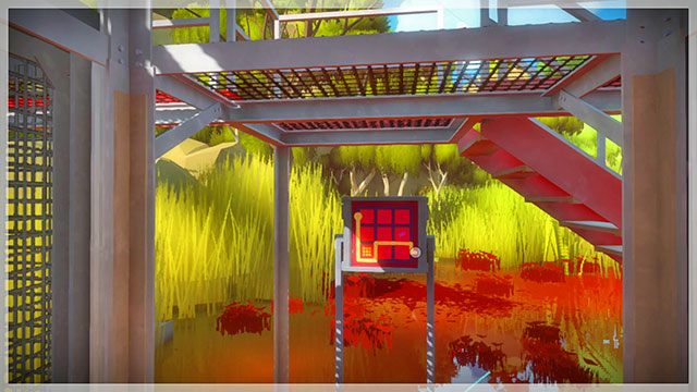 Zagadka z platformą, prawidłowe ustawienie postaci oraz trzeciego panelu - Rozwiązania zagadek | Bagna - The Witness - poradnik do gry