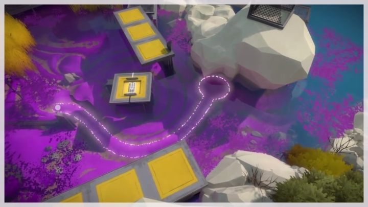 By rozwiązać kolejną wystarczy poczekać aż dolna platforma odsłoni całą drogę do rozwiązania sekretu - Bagna - Sekrety i znajdźki - The Witness - poradnik do gry