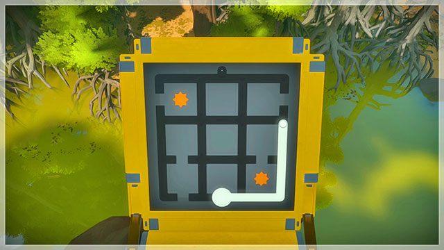 Po rozwiązaniu zagadki przed wejściem skręć w lewo - Domki na drzewach - Solucja The Witness - The Witness - poradnik do gry