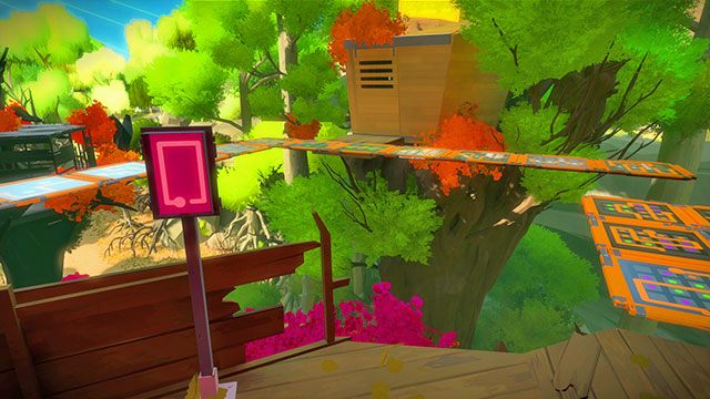 Po przestawieniu przycisku otworzą się drzwi w budynku naprzeciw - Domki na drzewach - Solucja The Witness - The Witness - poradnik do gry