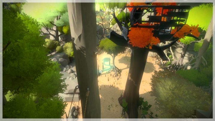 Druga zagadka terenowa, możliwa do zdobycia również z poziomu podłoża - Domki na drzewach - Sekrety i znajdźki - The Witness - poradnik do gry