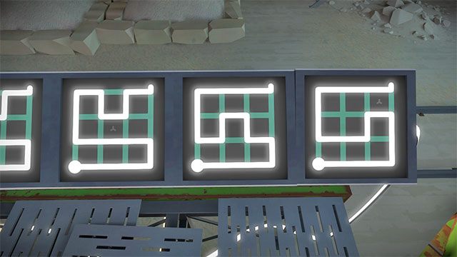 Pierwszy budynek, zestaw zagadek treningowych, trzy kolejne - Rozwiązania zagadek | Kamieniołom - The Witness - poradnik do gry