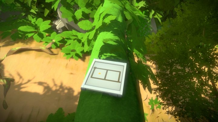 Panel znajduje się na pniu leżącym ponad ścieżką, niedaleko wejścia do dżungli - Dżungla - Sekrety i znajdźki The Witness - The Witness - poradnik do gry
