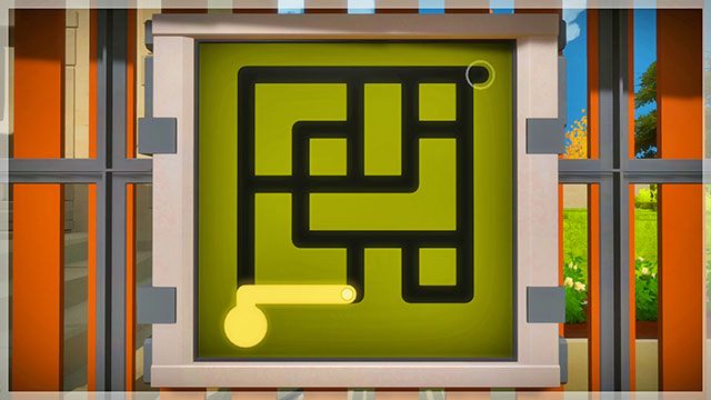 Zestaw pierwszy, ten znajdujący się bliżej wejścia, wymaga przejścia przez cztery labirynty i użycia panelu znajdującego się na ich końcu - Zamek - Solucja The Witness - The Witness - poradnik do gry