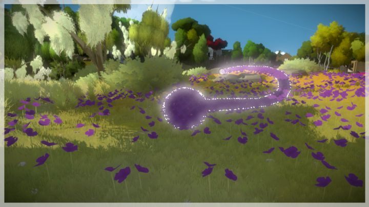 Powyższy wzór ułożony jest z fioletowych kwiatów tuż przy zamku - Zamek - Sekrety i znajdźki The Witness - The Witness - poradnik do gry