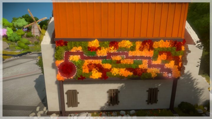 Ta zagadka wymagać będzie zmiany koloru oświetlenia wewnątrz budynku na czerwony za pomocą układu zaprezentowanego powyżej - Miasteczko - Sekrety i znajdźki - The Witness - poradnik do gry