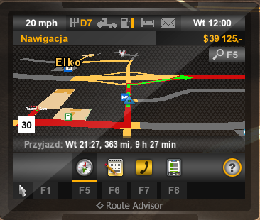 Drugim ważnym elementem widocznym w prawym-dolnym rogu podczas prowadzenia pojazdu jest doradca drogowy - Doradca drogowy (GPS) | Interfejs w American Truck Simulator - American Truck Simulator - poradnik do gry