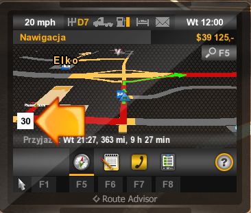 Zaznaczona opcja strzałka oznacza jakie ograniczenie prędkości obowiązuje na obecnej drodze - Doradca drogowy (GPS) | Interfejs w American Truck Simulator - American Truck Simulator - poradnik do gry