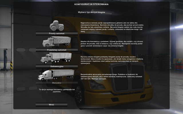 Prosty automat to ustawienie przy którym w ogóle nie korzystasz z klawiszy zmiany biegu - Typy skrzyni biegów w American Truck Simulator | Konfiguracja gry - American Truck Simulator - poradnik do gry