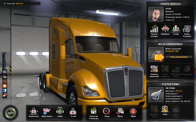 Aby zakupić swój pierwszy ciągnik siodłowy kliknij w napis kup ciężarówkę - Właściciel jednoosobowej firmy w American Truck Simulator | Kariera - American Truck Simulator - poradnik do gry