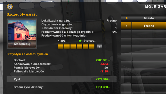 Aby stworzyć dodatkowe miejsca możesz także rozbudować posiadany garaż (w menadżerze garażu kliknij modernizuj) - Właściciel wieloosobowej firmy w American Truck Simulator | Kariera - American Truck Simulator - poradnik do gry