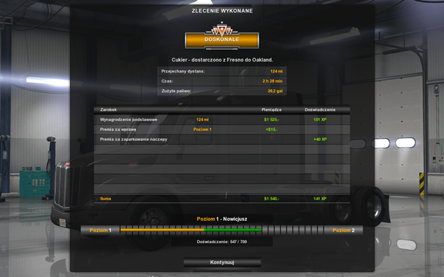 Wykonując kolejne zlecenia zarabiasz pieniądze oraz zdobywasz punkty doświadczenia (PD) - Doświadczenie w American Truck Simulator | Kierowca - American Truck Simulator - poradnik do gry