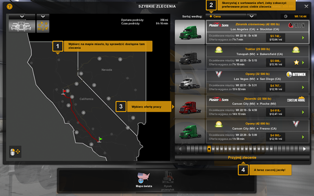 Szybkie zlecenia są dostępne od początku gry - Szybkie zlecenie w American Truck Simulator | Rynek pracy - American Truck Simulator - poradnik do gry