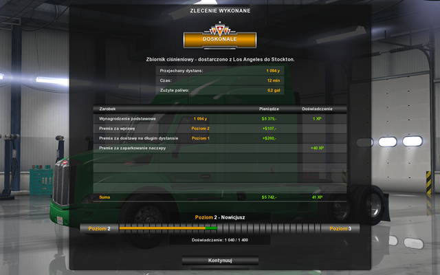 Po wykonaniu pracy zawsze widzisz podsumowanie - Szybkie zlecenie w American Truck Simulator | Rynek pracy - American Truck Simulator - poradnik do gry