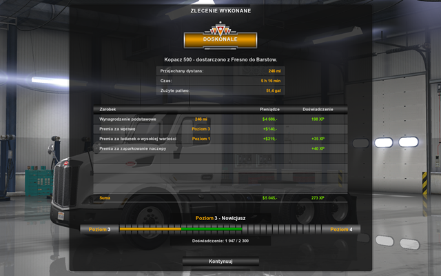 Tu także widzisz podsumowanie swojej pracy - Przesyłki w American Truck Simulator | Rynek pracy - American Truck Simulator - poradnik do gry