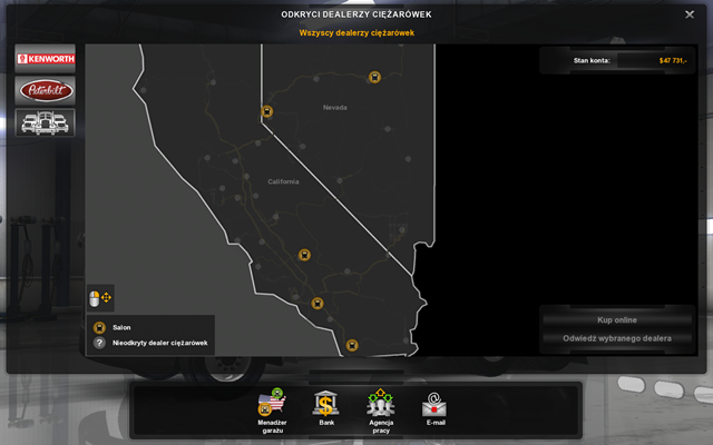 Przemierzając miasta w wielu z nich natkniesz się na dealerów ciężarówek - Mapy - Kenworth i Peterbilt w American Truck Simulator | Dealerzy ciężarówek - American Truck Simulator - poradnik do gry