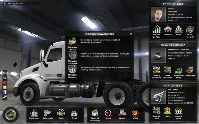 Za pomocą ikonki w prawym dolnym rogu w głównym panelu możesz przejść do menadżera firmy - Menadżer firmy | Interfejs w American Truck Simulator - American Truck Simulator - poradnik do gry
