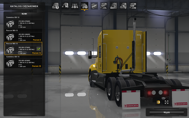 Dostępne silniki także zależą od wybranej marki pojazdu - Naprawa i modyfikacje ciężarówki | Przemierzanie Stanów ciężarówką - American Truck Simulator - poradnik do gry