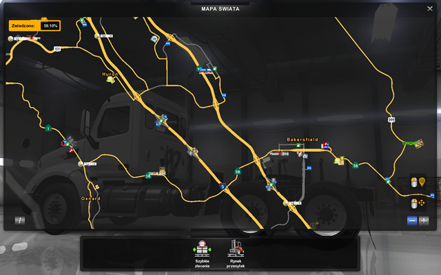Średnia perspektywa mapy umożliwia dobre zaplanowanie trasy - Mapa i legenda w American Truck Simulator | Świat gry - American Truck Simulator - poradnik do gry