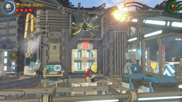Podejdź do zablokowanej windy i wyceluj w popękaną ścianę młotem Thora - Postacie | Chaos na Hellicarrierze - sekrety | LEGO Marvels Avengers - LEGO Marvels Avengers - poradnik do gry