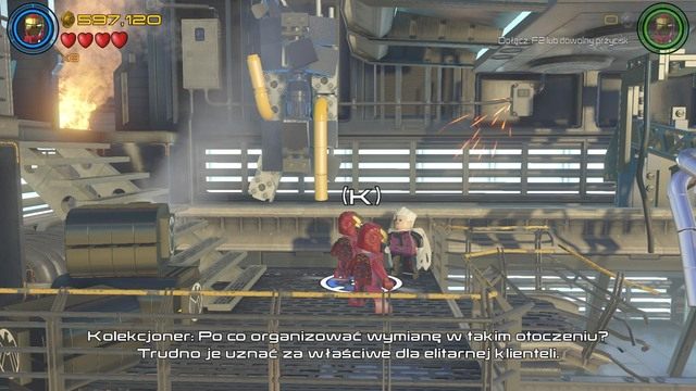 Zaraz po rozpoczęciu misji podejdź do kolekcjonera i porozmawiaj z nim - Stan Lee / Czerwony klocek | Chaos na Hellicarrierze - sekrety - LEGO Marvels Avengers - poradnik do gry