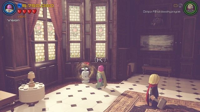 Po wejściu do omawianego pomieszczenia, podejdź do okien po lewej stronie jako Vision i zniszcz wazon - Postacie | Wyrzuć ten gniew - sekrety | LEGO Marvels Avengers - LEGO Marvels Avengers - poradnik do gry