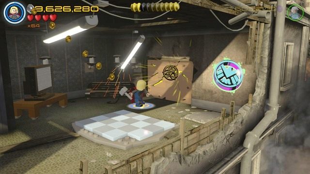 Zniszcz pękniętą ścianę jako Thor po czym naładuj generator, który się za nią znajduje - Minizestawy | Świt Ultrona - sekrety - LEGO Marvels Avengers - poradnik do gry