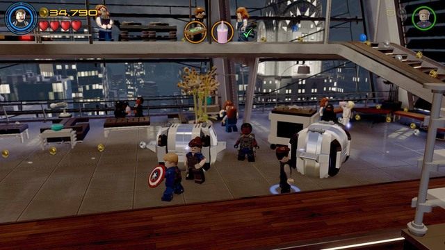 Po wypełnieniu pierwszego zadania przejdź na środek (tu gdzie stoi Falcon) i przeskanuj teren jako Stark - Bez sznurków nie jest źle | Opis przejścia | LEGO Marvels Avengers - LEGO Marvels Avengers - poradnik do gry