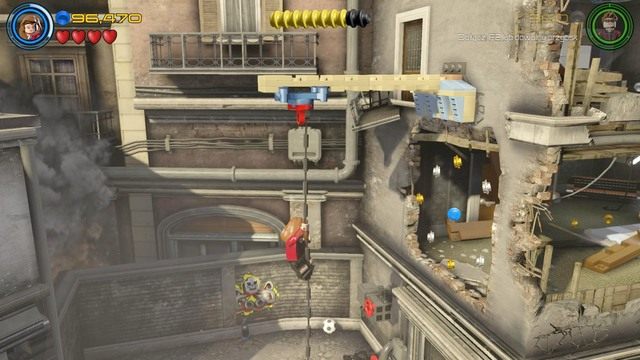 Po przejściu dalej wskocz Hawkeyem na drążek, który pozwoli ci dostać się na drugą stronę - Świt Ultrona | Opis przejścia | LEGO Marvels Avengers - LEGO Marvels Avengers - poradnik do gry