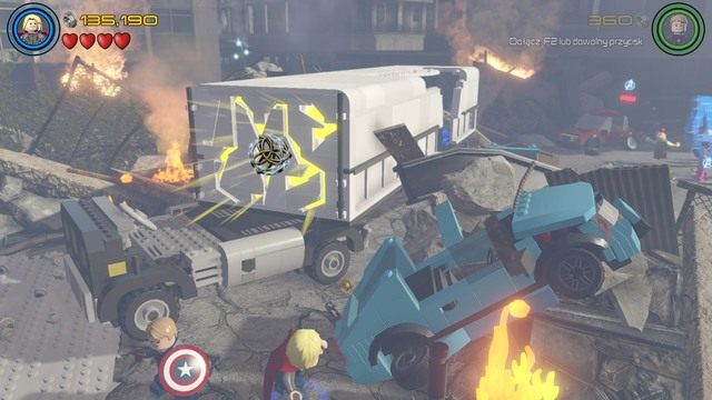 Po przejściu dalej zniszcz dwa niebieskie obiekty z klocków po czym zbuduj z nich przełącznik - Świt Ultrona | Opis przejścia | LEGO Marvels Avengers - LEGO Marvels Avengers - poradnik do gry