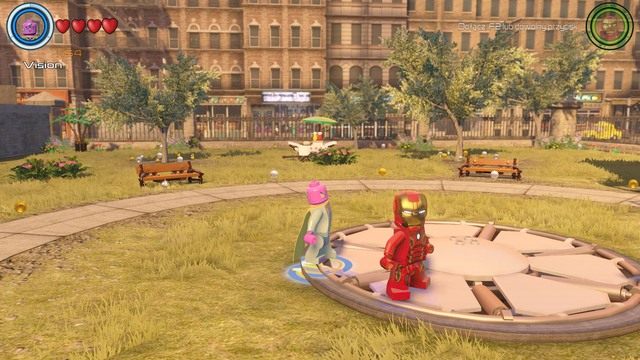 Niedaleko miejsce, w którym znalazłeś klocek #4 znajduje się pokazany na obrazku park - Złote klocki | Centralny Manhattan - sekrety | LEGO Marvels Avengers - LEGO Marvels Avengers - poradnik do gry