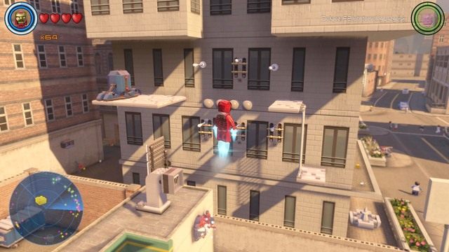 W centralnej części południowego Manhattanu znajdziesz pokazaną na obrazku zagadkę - Złote klocki | Południowy Manhattan - sekrety | LEGO Marvels Avengers - LEGO Marvels Avengers - poradnik do gry