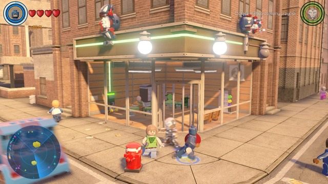 W sklepie w centralnej części znajdziesz cywila, nad którym musisz uzyskać kontrolę za pomocą Visiona - Złote klocki | Południowy Manhattan - sekrety | LEGO Marvels Avengers - LEGO Marvels Avengers - poradnik do gry